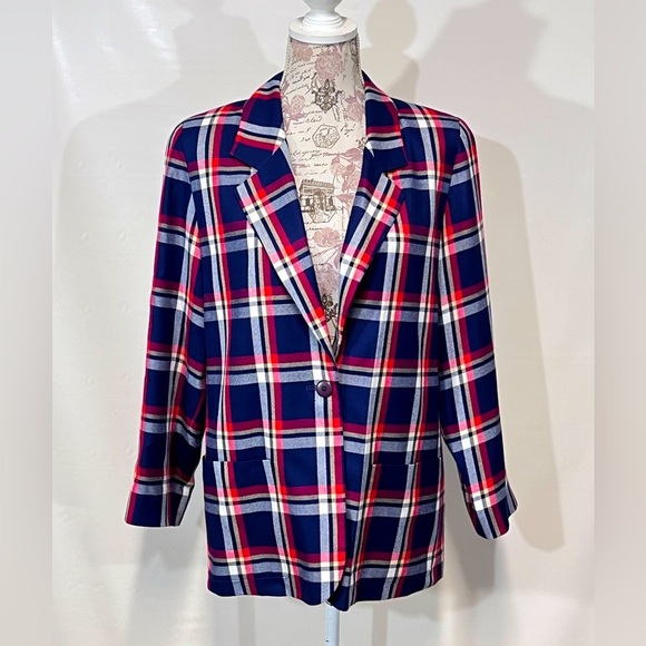 PENDLETON Classic Navy, red and white‎ plaid single button blazer size S. - Picture 1 of 12